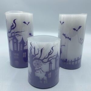 Halloween Flameless Candles Set of 3 Battery Operated Purple LED Bats Haunted